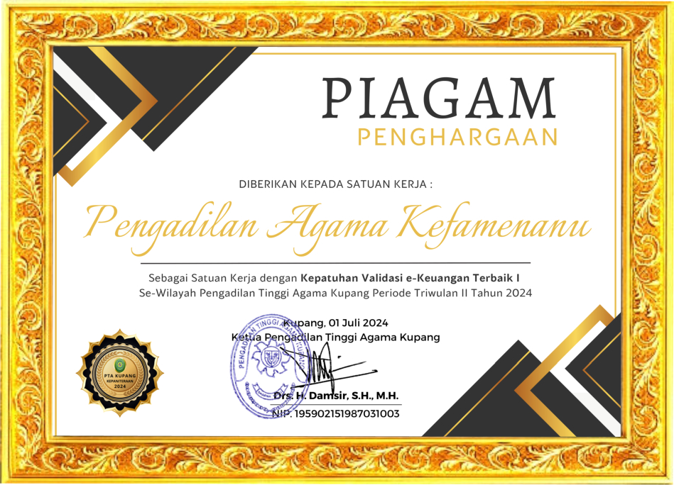 Piagam Juara 1 Validasi E Keuangan Terbaik